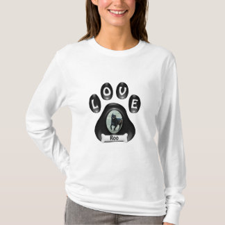 (カスタマイズ)写真および名前の小犬の足 Tシャツ