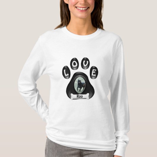 (カスタマイズ)写真および名前の小犬の足 Tシャツ (正面)