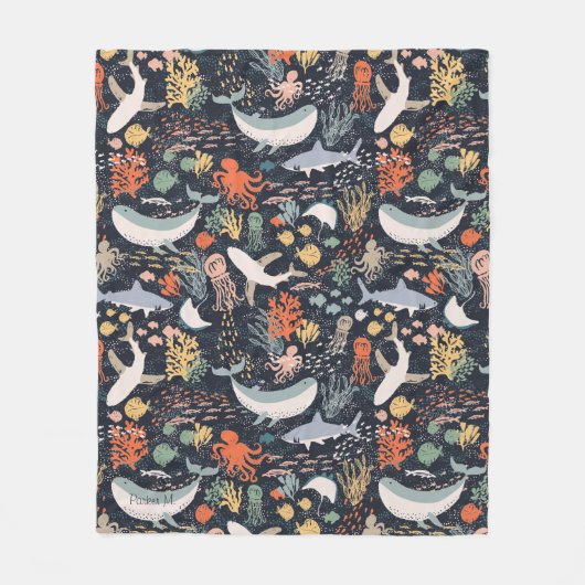 カスタマイズ |海洋生物 フリースブランケット (正面)