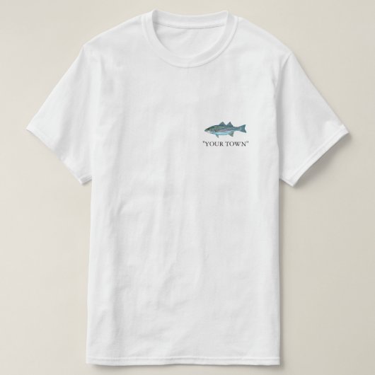 カスタマイズ Your Town or Name ストライプの Bass魚釣りT Tシャツ (デザイン正面)