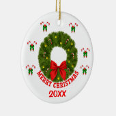 カスタマイズCandy Canes付きクリスマスリース セラミックオーナメント (右)