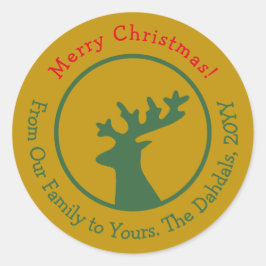 カスタマイズChristmas Reindeer Head Green Red金ゴールド ラウンドシール