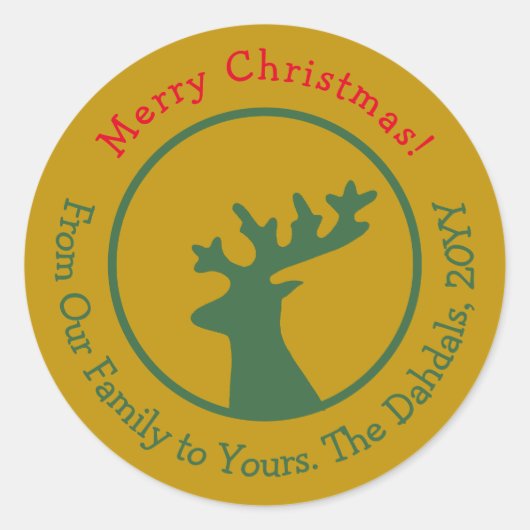 カスタマイズChristmas Reindeer Head Green Red金ゴールド ラウンドシール (正面)