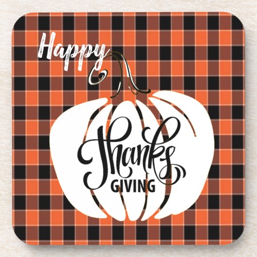カスタマイズHAPPY Thanksgivingオレンジ色のバッファローのプレイド コースター (正面)