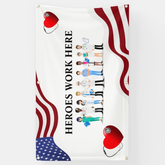 カスタマイズHeroes Work Here Hospital Icon Staff 横断幕 (縦)