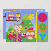 カスタマイズJoyful Winter Owlsホリデーカード シーズンカード (正面/裏面)