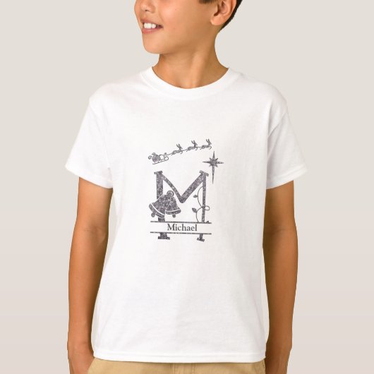カスタマイズMおもしろいクリスマス・アルファベット Tシャツ (正面)