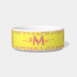 カスタマイズMonogram犬の骨の漫画イエロー ボウル