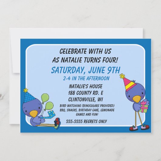 カスタマイズPhoto Blue Birds誕生日招待状 招待状 (裏面)