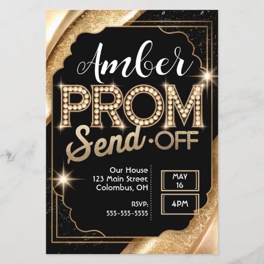カスタマイズPROM SEND-OFFきらめく Black and金ゴールド チラシ (正面)