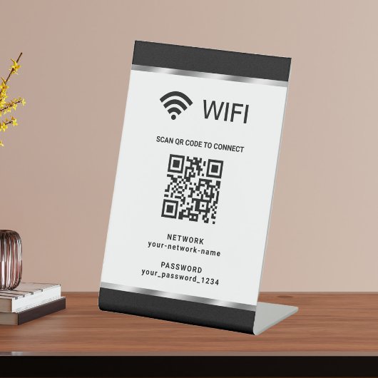 カスタマイズQRコード Wi-Fiネットワークとパスワード 台座サイン