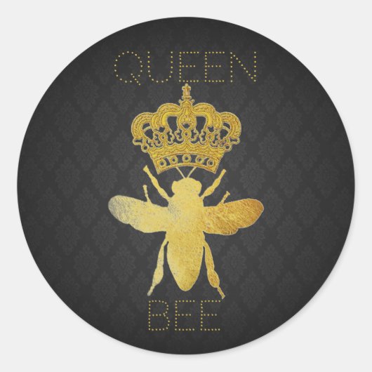カスタマイズQUEEN BEE Damask金ゴールドギフトステッカー ラウンドシール (正面)