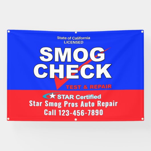 カスタマイズStar Certified Smog Test 車の Shop 横断幕 (横)