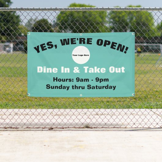 カスタマイズW/Logo-We're Open Dine In & Take Out 横断幕 (インサイチュ)