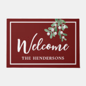 カスタマイズWelcome Christmas Burgundy Doormat ドアマット (正面)