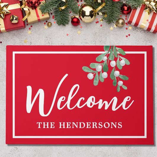 カスタマイズWelcome Christmas Red Doormat ドアマット