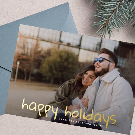 カスタムあいさつ金ゴールド家族の写真ハッピー 箔シーズンカード