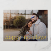 カスタムあいさつ金ゴールド家族の写真ハッピー 箔シーズンカード (正面)