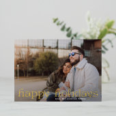 カスタムあいさつ金ゴールド家族の写真ハッピー 箔シーズンカード (立ち正面)