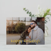 カスタムあいさつ金ゴールド家族の写真ハッピー 箔シーズンカード (立ち正面)