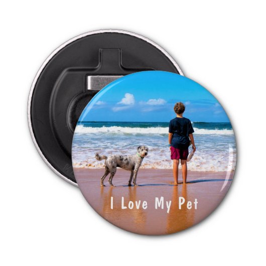 カスタムあなたの写真ボトルオープナーギフト私は私のペットが大好き 栓抜き (正面)