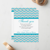 カスタムありがとう甘いシェブロンアクアグレイ ノートカード (正面/裏面インサイチュ)