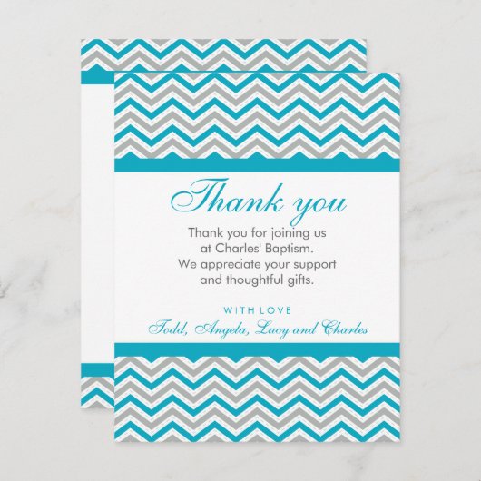 カスタムありがとう甘いシェブロンアクアグレイ ノートカード (正面/裏面)