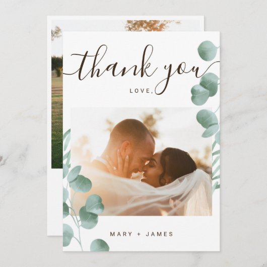 カスタムありがとう2写真のユ結婚ーカリプタスカード 招待状 (正面/裏面)