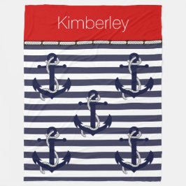 カスタムいかりの歓迎パタストライプーン フリースブランケット