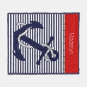 カスタムいかりの歓迎パタストライプーン フリースブランケット (正面(横))