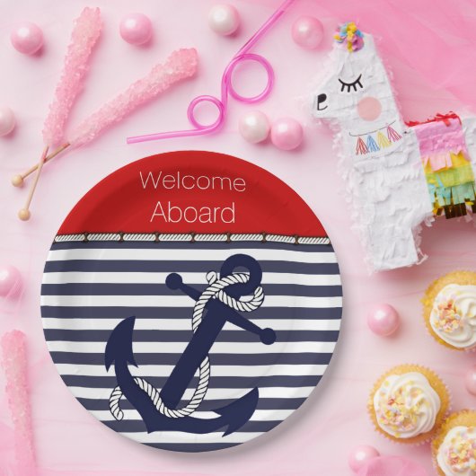 カスタムいかりの歓迎パタストライプーン ペーパープレート (パーティー)