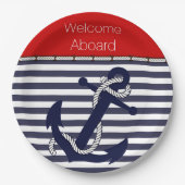 カスタムいかりの歓迎パタストライプーン ペーパープレート (正面)