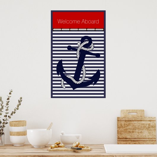 カスタムいかりの歓迎パタストライプーン ポスター (キッチン)