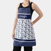 カスタムいかりス航海のホワイト水玉模様ダークブルー エプロン (インサイチュ)