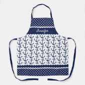 カスタムいかりス航海のホワイト水玉模様ダークブルー エプロン (正面)