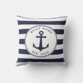 カスタムいかりボートネームネイビーブルーホワイト航海の クッション (裏面)
