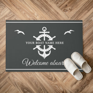 カスタムいかりボート名船の車輪グレー航海の ドアマット