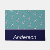 カスタムいかり航海のティール（緑がかった色）ネイビーブルー ドアマット (正面)