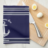 カスタムいかり航海のバスルームダークネイビーブルー キッチンタオル (四つ折り)