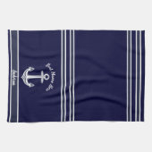 カスタムいかり航海のバスルームダークネイビーブルー キッチンタオル (横)