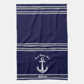 カスタムいかり航海のバスルームダークネイビーブルー キッチンタオル (縦)