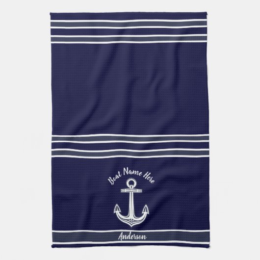 カスタムいかり航海のバスルームダークネイビーブルー キッチンタオル (縦)