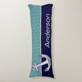 カスタムいかり航海のバスルームティール（緑がかった色）ネイビーブルー ボディピロー (正面縦)