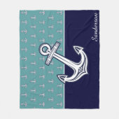 カスタムいかり航海のバスルームティール(緑がかった色)ネイビーブルーFl フリースブランケット (正面)