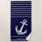 カスタムいかり航海のバスルームネイビーブルービーチ ビーチタオル (正面)