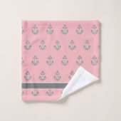 カスタムいかり航海のバスルームピンクグレーホワイト バスタオルセット (ウォッシュタオル)