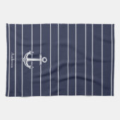 カスタムいかり航海のバスルーム海ネイビーブルー キッチンタオル (横)