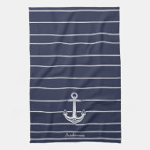 カスタムいかり航海のバスルーム海ネイビーブルー キッチンタオル (縦)