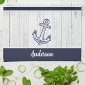 カスタムいかり航海のバスルーム海ネイビーブルー キッチンタオル (折り畳み)