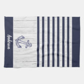 カスタムいかり航海のバスルーム海ネイビーブルー キッチンタオル (横)